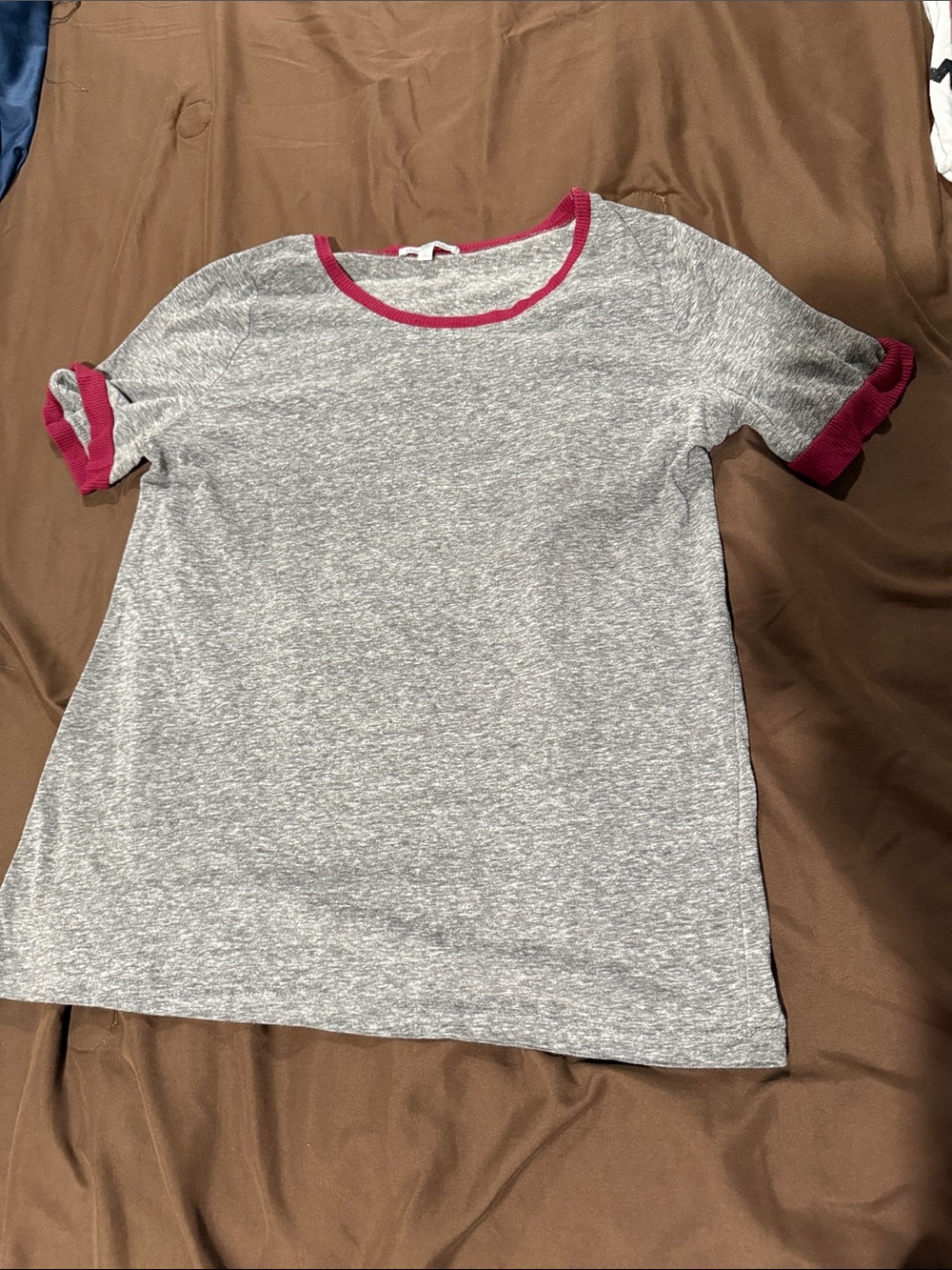 Women’s Grey Ringer Tee with Maroon Trim